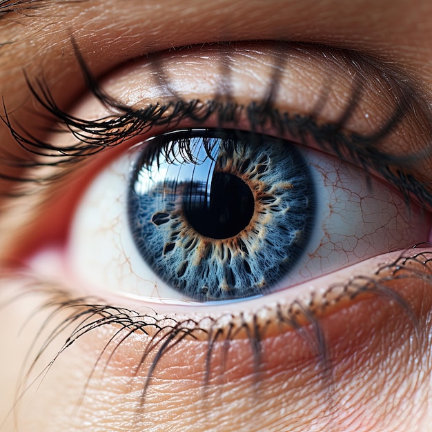 un primo piano dell'occhio di una persona con un occhio blu.