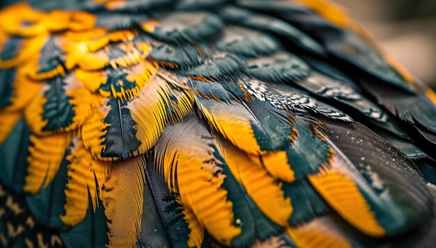 un primo piano delle piume di un uccello colorato