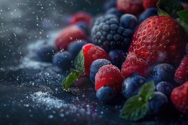 Un primo piano di bacche fresche tra cui mirtilli e fragole