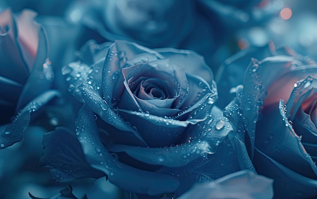 Un primo piano di bellissime rose blu sullo sfondo post pubblicitario professionale foto ai generato