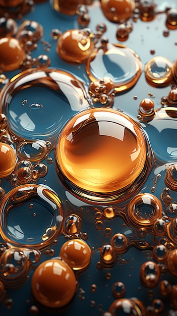 un primo piano di bolle d'olio e acqua su una superficie