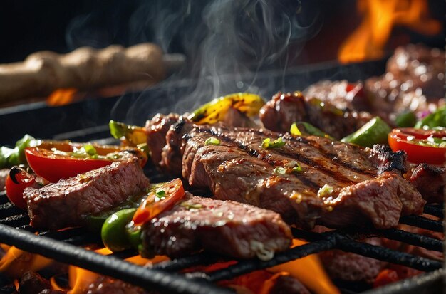 Un primo piano di carne marinata alla griglia per f