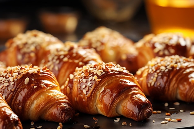 Un primo piano di croissant spruzzati di semi di sesamo