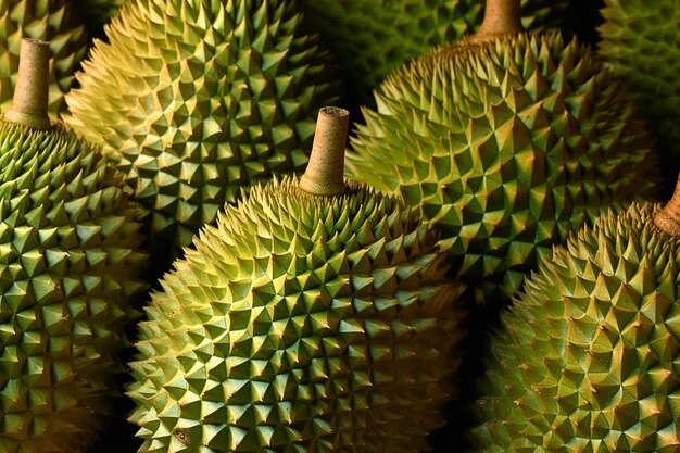 Un primo piano di durian con uno sfondo verde
