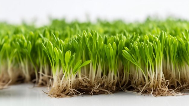 Un primo piano di erba verde con la parola germogli su di esso