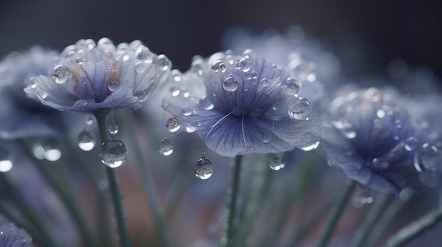 Un primo piano di fiori con gocce d'acqua su di essi