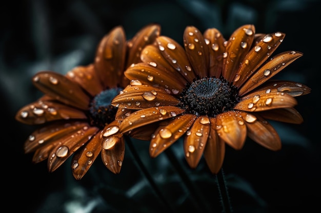 Un primo piano di fiori con gocce d'acqua su di essi