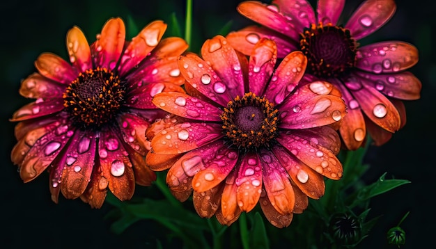 Un primo piano di fiori con gocce d'acqua su di essi