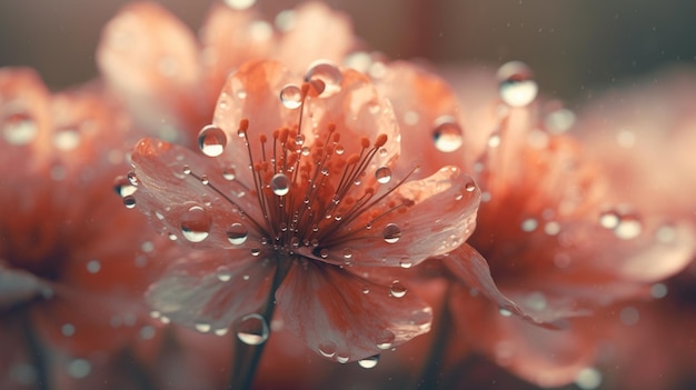 Un primo piano di fiori con gocce d'acqua su di essi