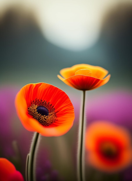 Un primo piano di fiori con il sole dietro di loro