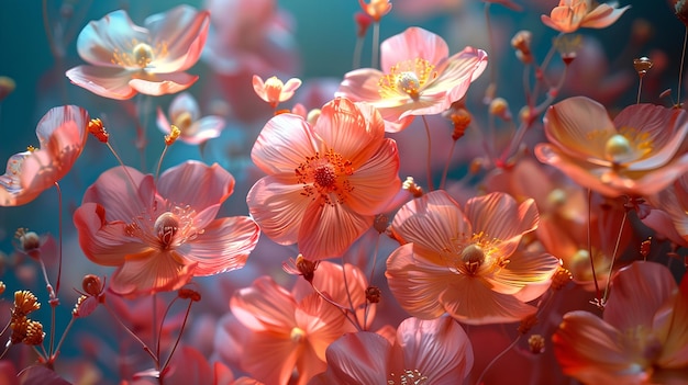 un primo piano di fiori con lo sfondo rosso