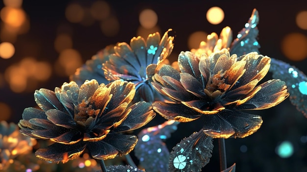 Un primo piano di fiori con luci sullo sfondo