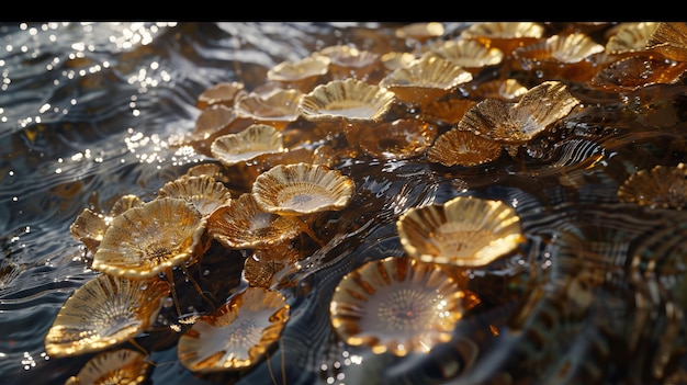 Un primo piano di fiori d'oro in acqua