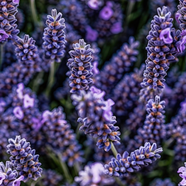 Un primo piano di fiori di lavanda viola in un giardino