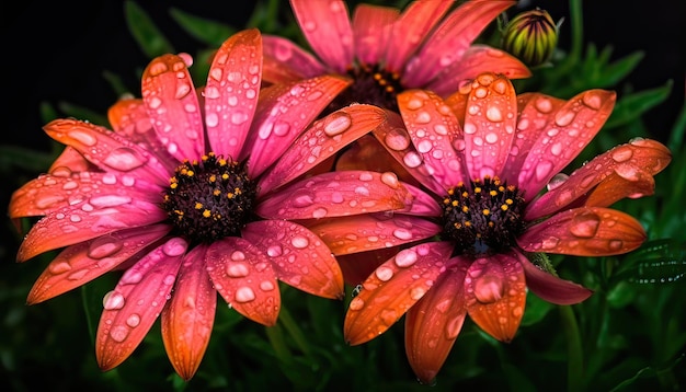 Un primo piano di fiori rosa con gocce d'acqua su di essi