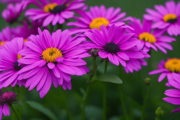 Un primo piano di fiori viola con centro giallo