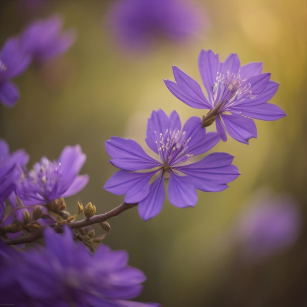 Un primo piano di fiori viola con la luce dietro di loro