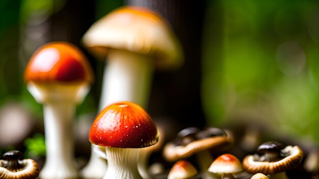 Un primo piano di funghi in una foresta da tavola
