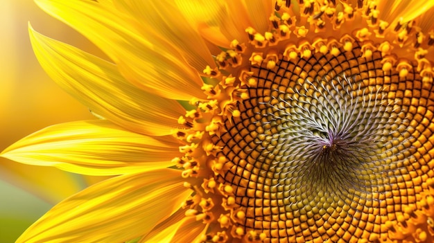 Un primo piano di girasole con petali gialli vivaci e intricati modelli di semi