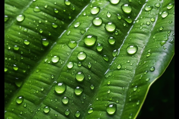 Un primo piano di gocce d'acqua su una foglia verde