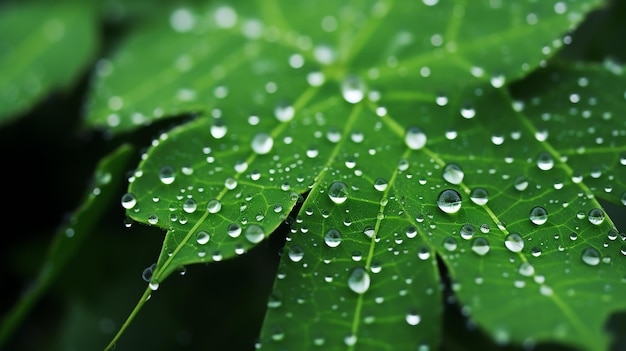 un primo piano di gocce d'acqua su una foglia