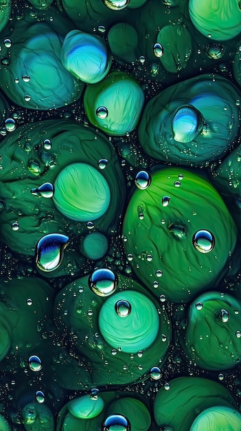 Un primo piano di gocce d'acqua verde su sfondo nero