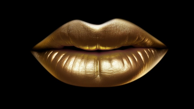 Un primo piano di labbra d'oro con la parola labbra su di esso