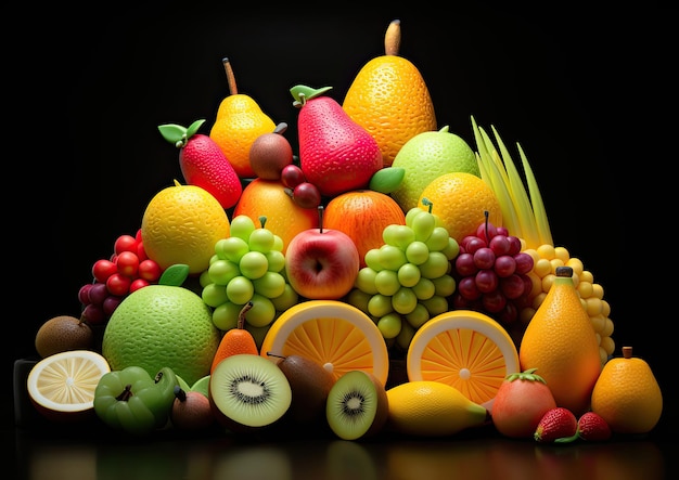Un primo piano di marzapane a forma di frutti colorati