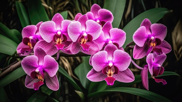 Un primo piano di orchidee viola con la parola orchid sulla sinistra.