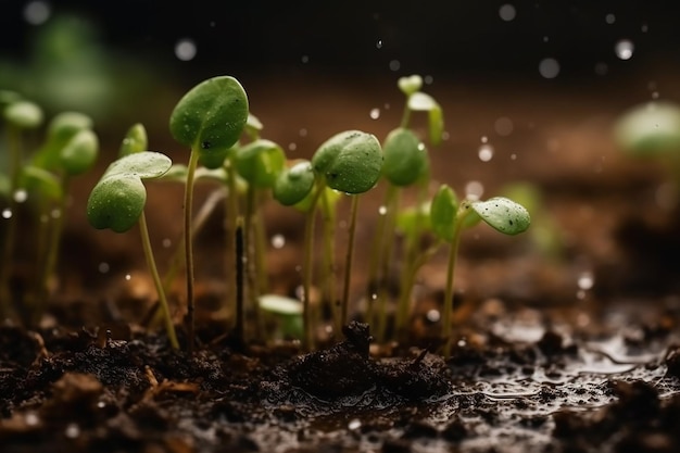 Un primo piano di piante con gocce d'acqua su di esse