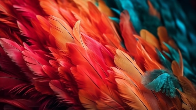 Un primo piano di piume colorate che provengono dall'Amazzonia. sito com