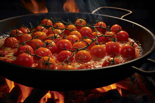 Un primo piano di pomodori cherry arrostiti su una pizza