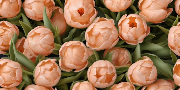 Un primo piano di tulipani di pesche vista dall'alto sfondo floreale per striscioni festivi cartelloni carte