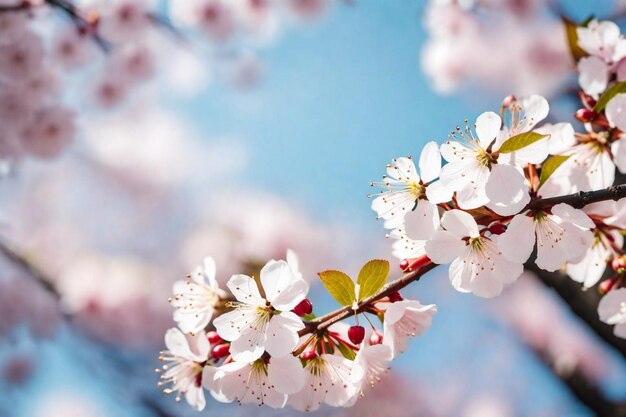un primo piano di un albero a fiori di ciliegio con il cielo sullo sfondo