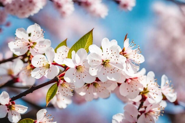 un primo piano di un albero a fiori di ciliegio con il cielo sullo sfondo