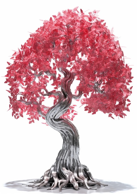 Un primo piano di un albero con foglie rosse su di esso generativo ai