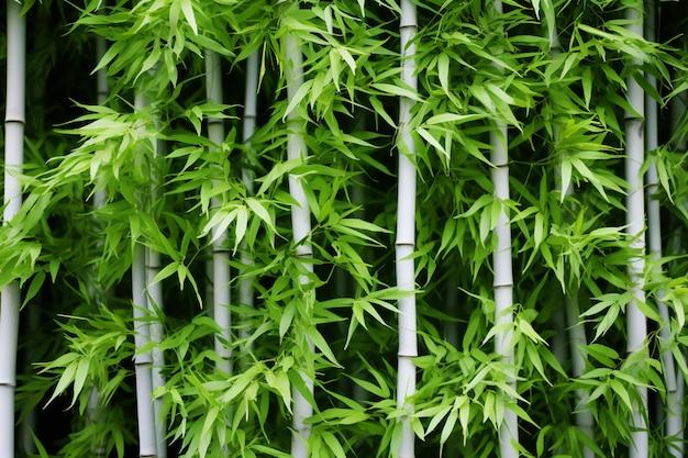 un primo piano di un albero di bambù con foglie verdi sullo sfondo ai generativo