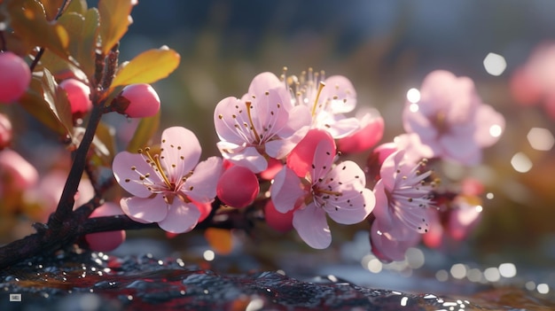 Un primo piano di un albero di fiori di ciliegio con fiori rosa