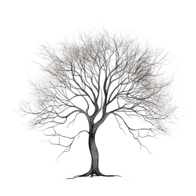 un primo piano di un albero senza foglie ai generativa