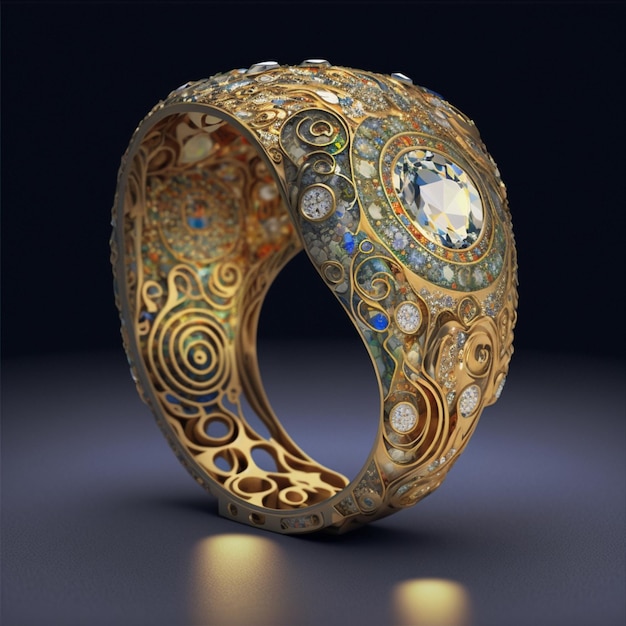 Un primo piano di un anello d'oro con un diamante e altri gioielli ai generativo