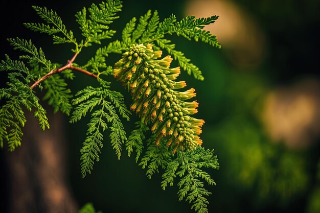 Un primo piano di un arborvitae in un parco sempreverde