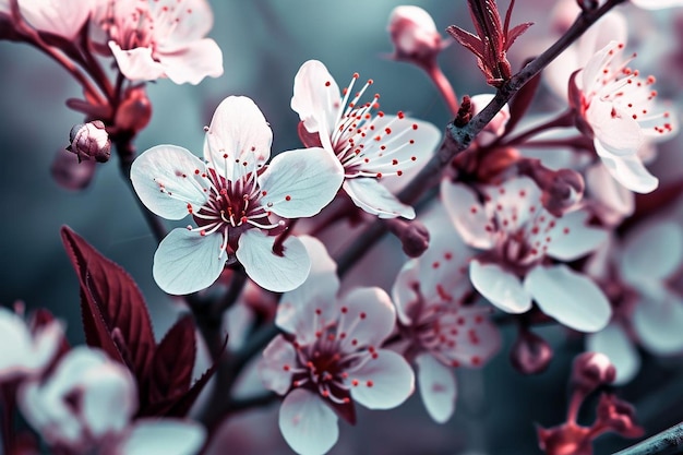 Un primo piano di un bellissimo fiore di ciliegio cinese viola