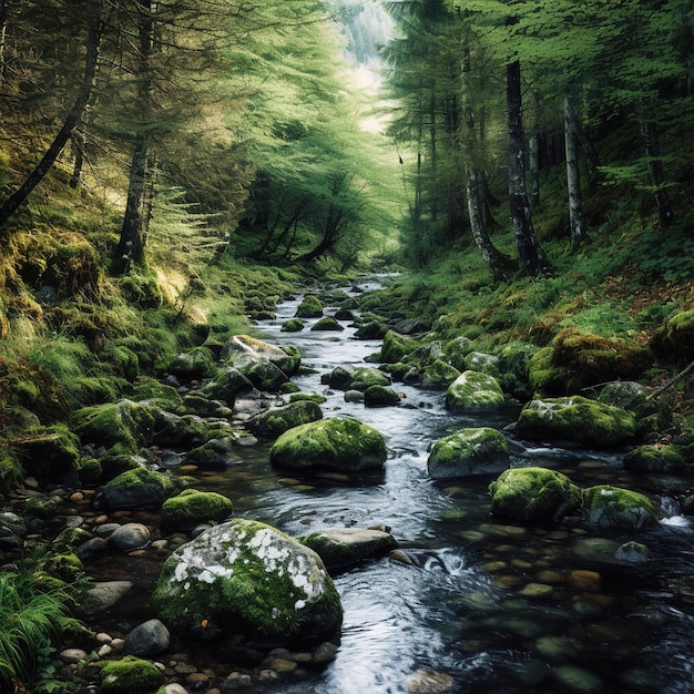 Un primo piano di un bellissimo ruscello di primavera