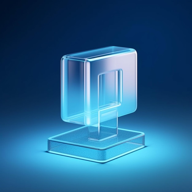 Un primo piano di un blocco di vetro con uno sfondo blu generativo ai