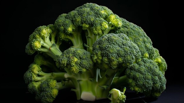 Un primo piano di un broccolo su uno sfondo nero
