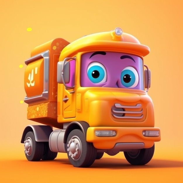 Un primo piano di un camion dei cartoni animati con occhi grandi