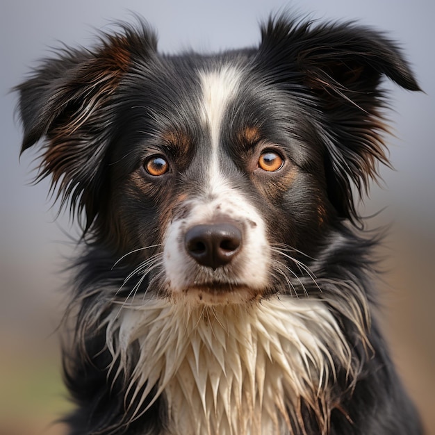 un primo piano di un cane bianco e nero