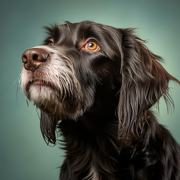 un primo piano di un cane che guarda qualcosa