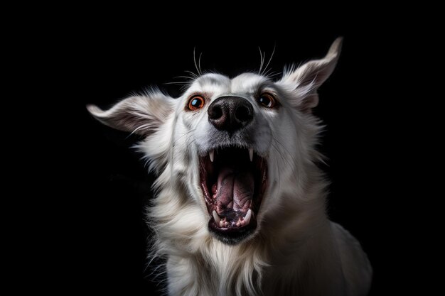 un primo piano di un cane con la bocca aperta