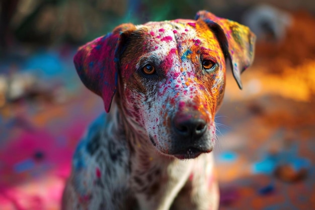 un primo piano di un cane con la vernice sulla faccia